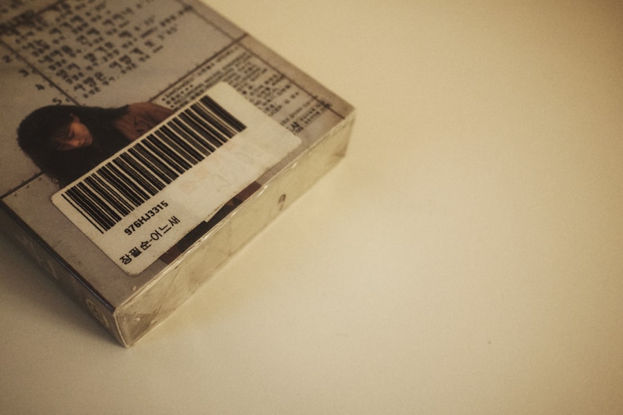 Close-up of a barcode with digits on a product package