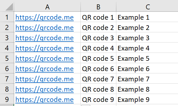 3 columns in excel with the link, then the file name, and then the caption