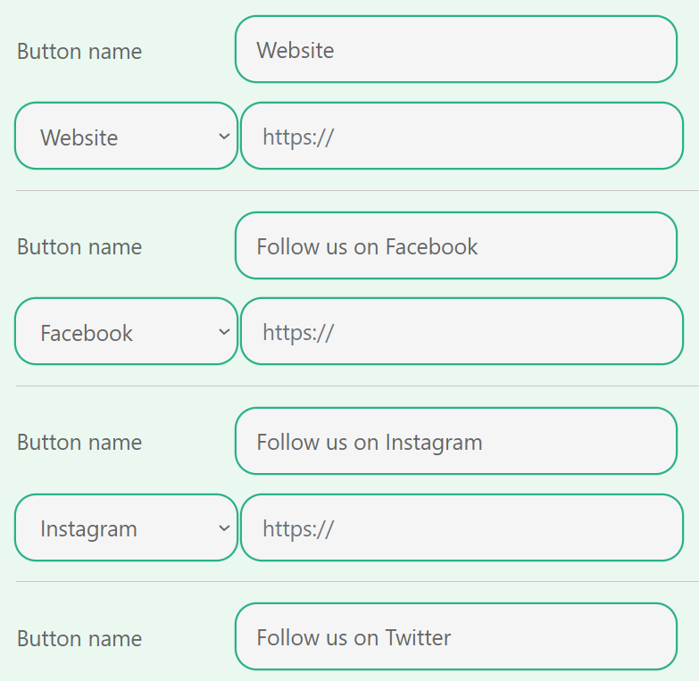 Screenshot of Input fields of social media QR code