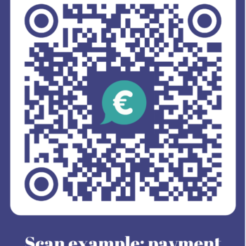 Payment QR code with Tikkie logo, with a simple frame around the QR code with the text "scan example: payment".