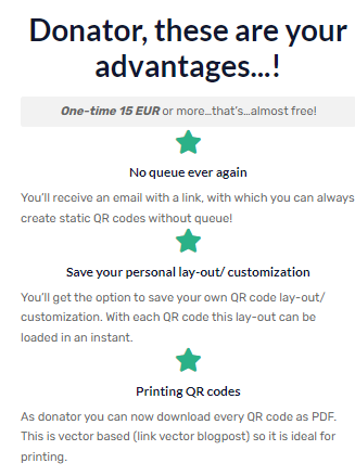 Screenshot of QRcode.me/donate, where the 3 advantages of static donation are laid out.