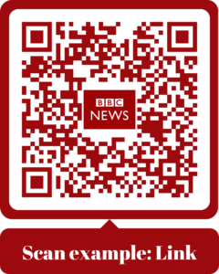 Premium dynamic QR code with BBC branded colours and BBC logo.