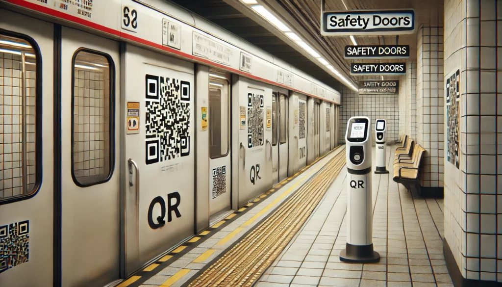 An image of a platform using safety doors with QR-code technology.